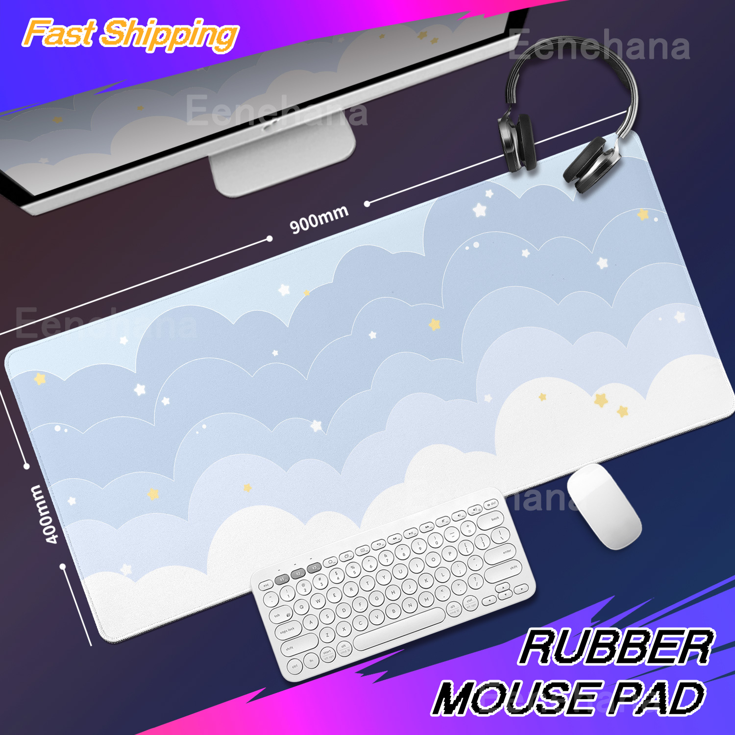 Mouse Pad Blank Sublimation - Light Blue Pink Clouds Desk Mat