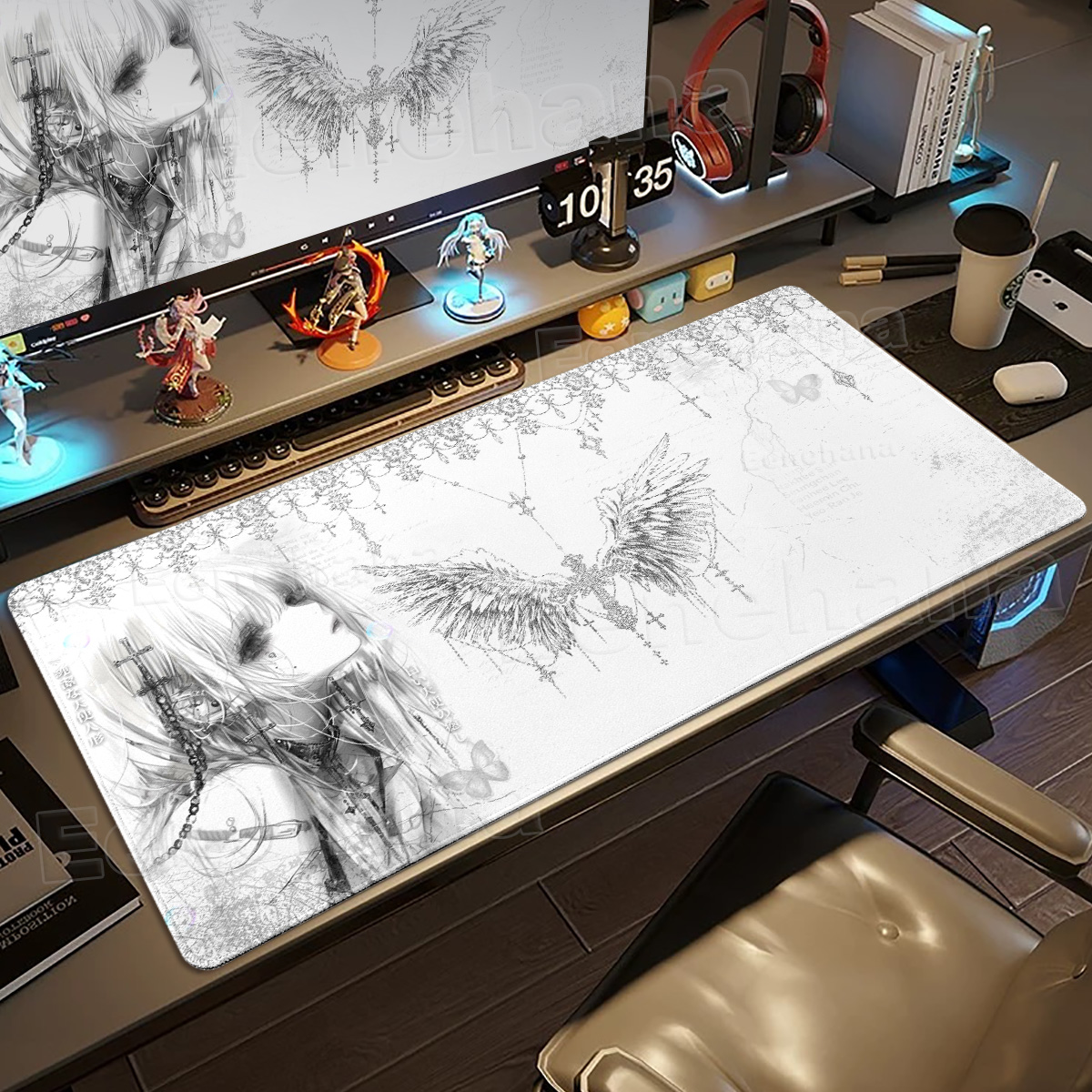 Black White Angel Mouse Pad La - Mouse Pad Blank Sublimation บทวิจารณ์และราคา